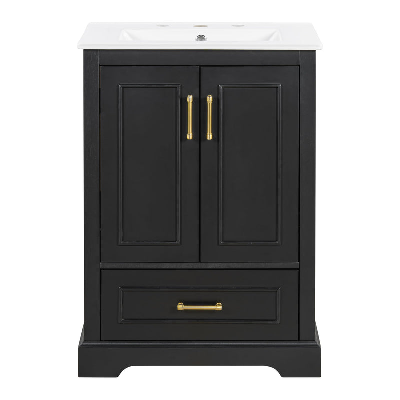 Bathroom Vanity With Sink, 1 Divided Drawer And 2 Soft Close Doors With Double Shelf