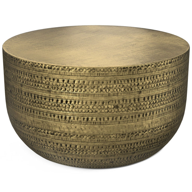 Metal Round Drum End Table - Antiqued Gold