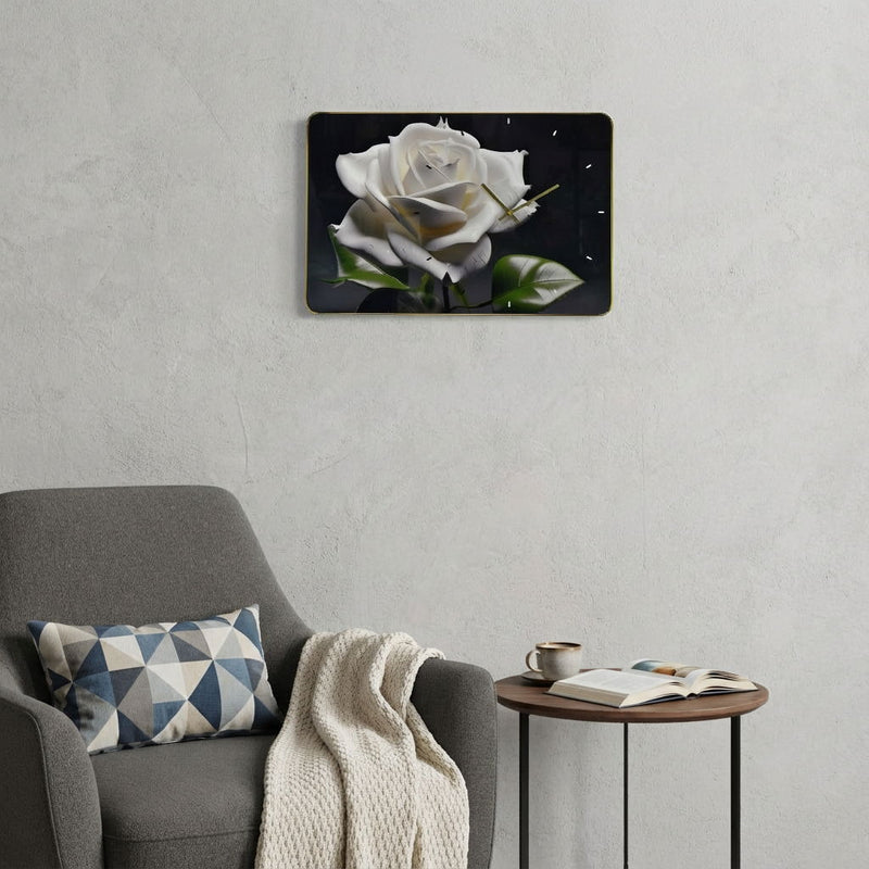 Silent Roses Floral Wall Clock - White / Black / Green