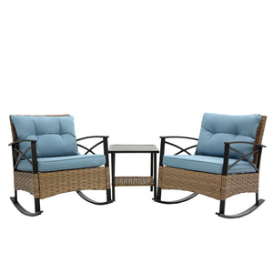 3pcs rocking rattan set wholesale leisure chair outdoor rattan rocking chair set grey