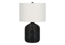 Load image into Gallery viewer, Rattan Round Table Lamp With Ivory Drum Shade - Black

