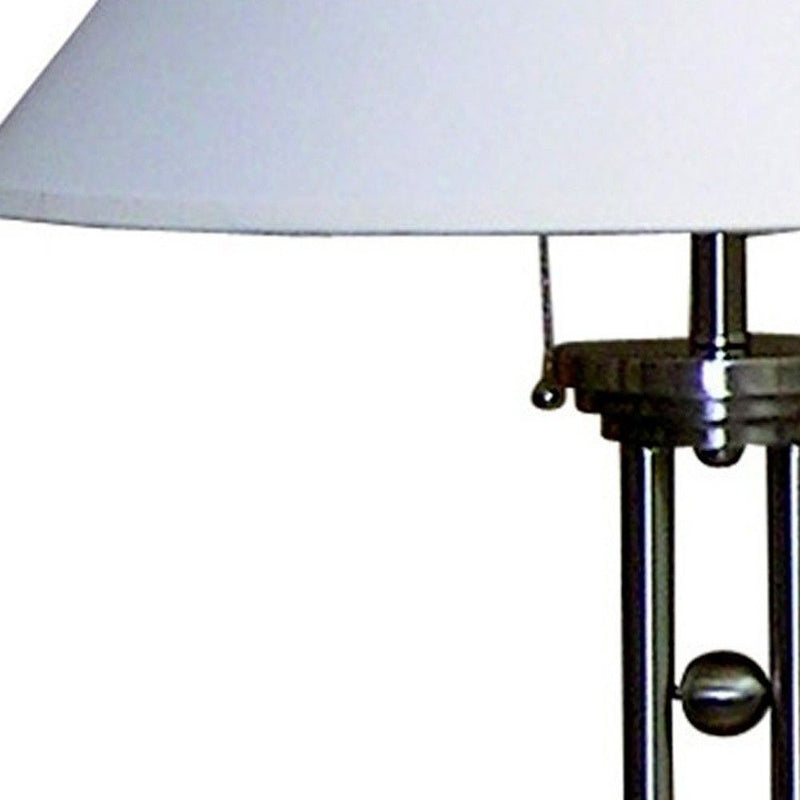 Metal Two Light Table Lamp With White Classic Empire Shade - Silver