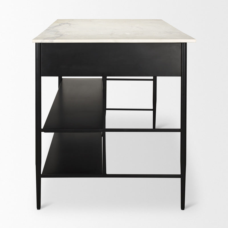Marble Kitchen Island With Storage - White / Black
