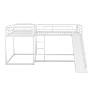 Full and Twin Size L-Shaped Bunk Bed with Slide and Short Ladder, White