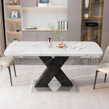 Load image into Gallery viewer, Rectangle Dining Table With Stretchable Top, X Shape Mdf Legs With Steel Base - White / Black
