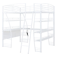 Load image into Gallery viewer, Loft Bed With 4 Layers Of Shelves And L-Shaped Desk, Stylish Metal Frame Bed With A Set Of Sockets, USB Ports And And Wireless Charging
