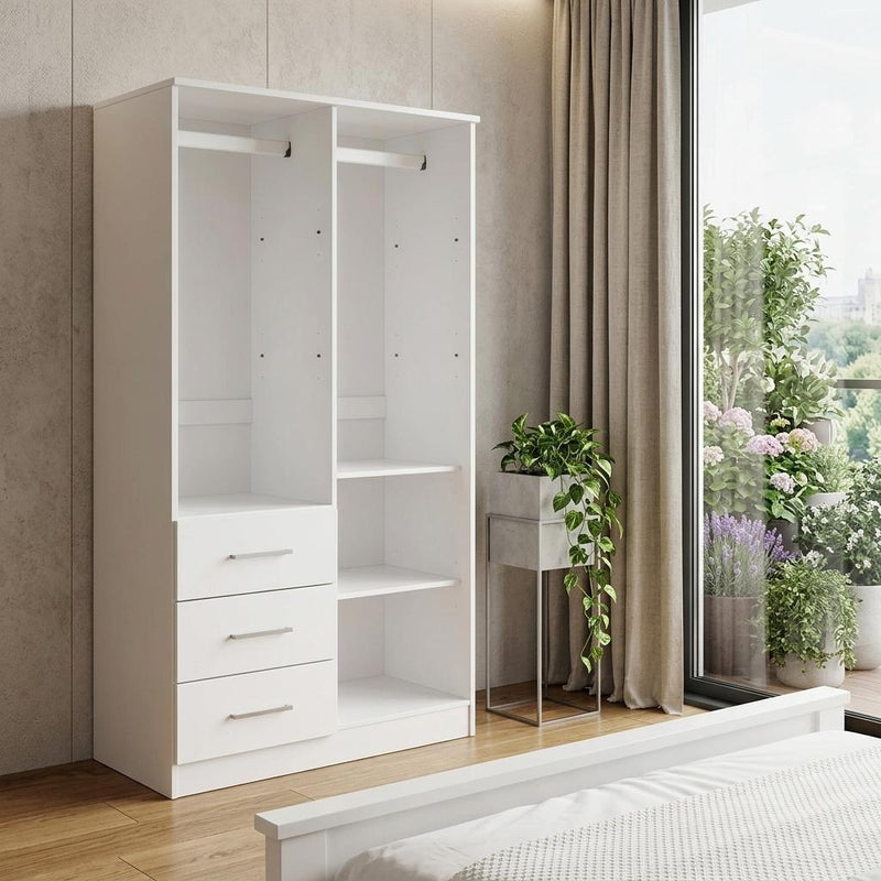 Solid Wood Mirrored Two Door Three Drawer Combo Dresser - White
