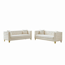 Load image into Gallery viewer, 3 And 3 Seater Deep Seat Sofa With Button Nailhead And Square Arm Design - Beige
