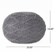 Load image into Gallery viewer, Malibu - Modern Knitted Wool Round Pouf With Handcrafted Design - Charcoal
