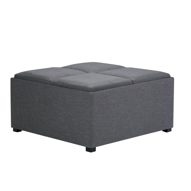 35" Fabric Cocktail Ottoman With Storage - Gray / Dark Brown