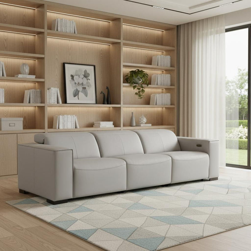 Top Grain Leather Reclining Metal USB Sofa (720303) - Light Gray