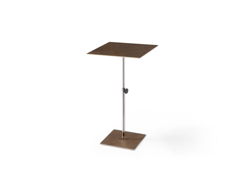 Steel Height Adjustable Square Pedestal End Table - Bronze / Silver