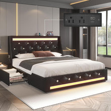 Load image into Gallery viewer, Wingback Upholstered Bed Frame With LED Lights, Charging Station
