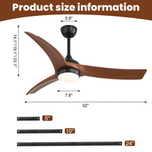 Load image into Gallery viewer, Ceiling Fan With 3 Blades, Remote Control Reversible DC Motor, Dimmable Light, And 1H / 4H / 8H Timer - Black
