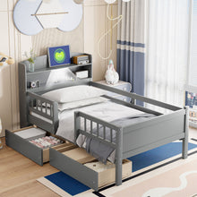 Load image into Gallery viewer, Platform Bed With LED Light, Multi Functional Headboard, Guardrail And 2 Drawers
