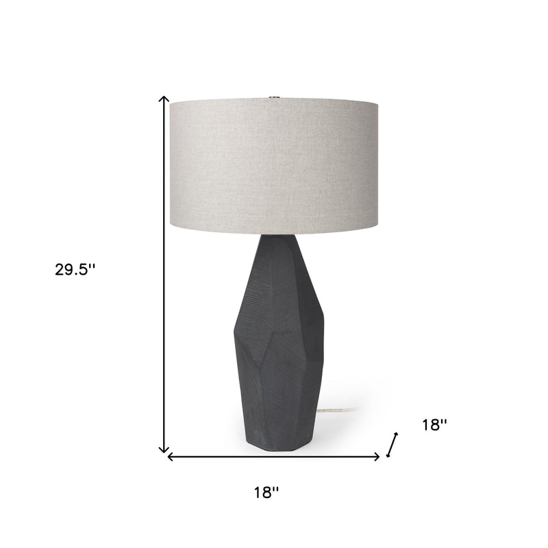 30" Ceramic Round Bedside Lamp With Beige Drum Shade - Black