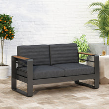 Load image into Gallery viewer, Loveseat With Slat Paneling And Aluminum Frame - Black
