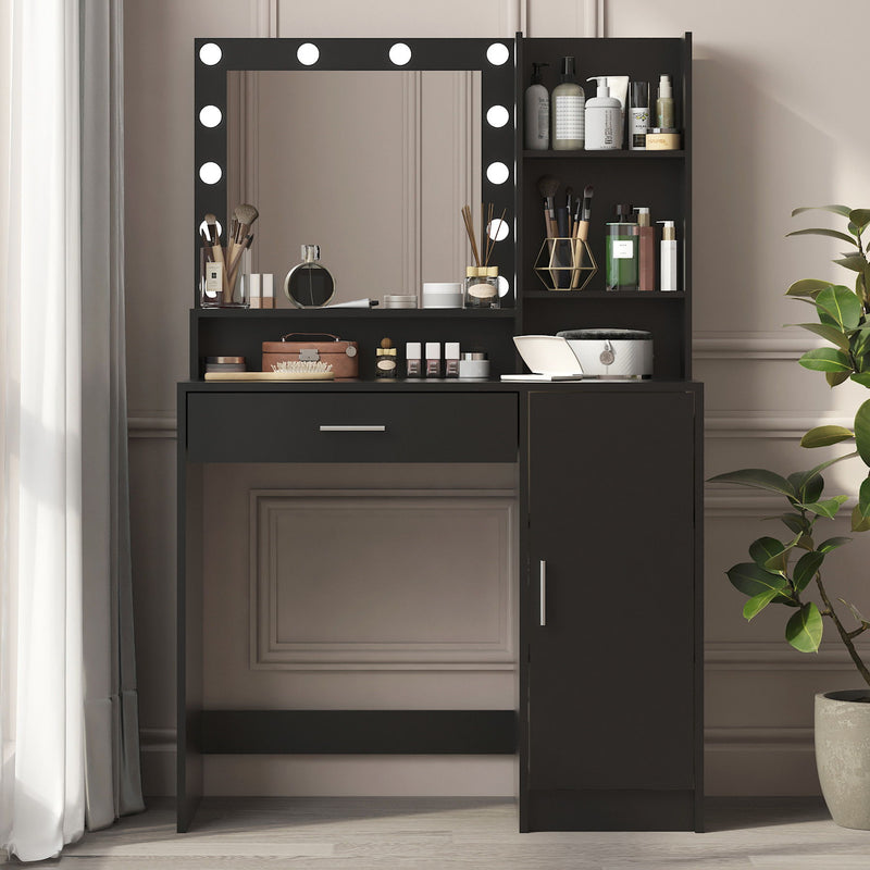 Wood Mirrored Vanity Table Lights - Black