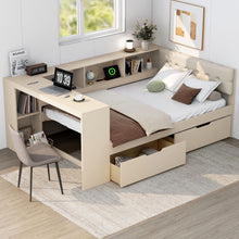 Load image into Gallery viewer, Upholstered Headboard Platform Bed With Storage Shelves, Drawers, Charging Station
