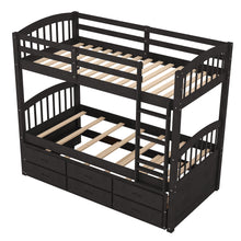 Load image into Gallery viewer, Twin over Twin Wood Bunk Bed with Trundle and Drawers, Espresso
