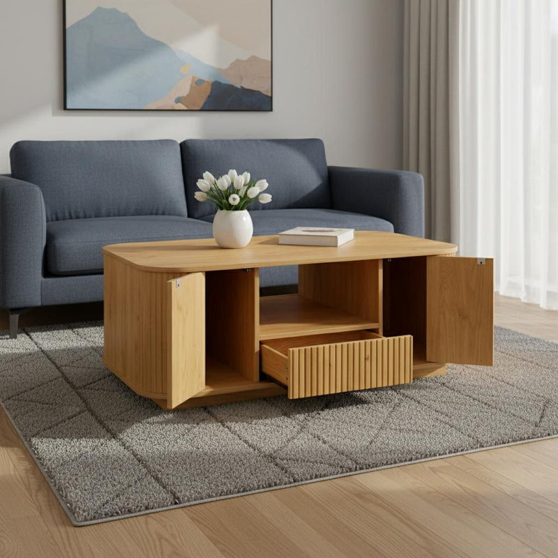 Oval Block Coffee Table With Storage - Natural