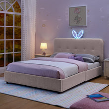 Load image into Gallery viewer, Upholstered Bed With Oversized Rabbit Ear Headboard, LED Lights &amp; 4 Storage Drawers
