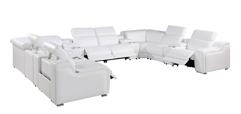 Italian Leather Power Reclining U Shaped Twelve Piece Corner Sectional With Console - White