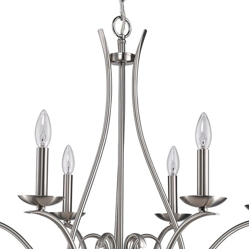 Candle Style Six Light Metal Dimmable Chandelier - Nickel