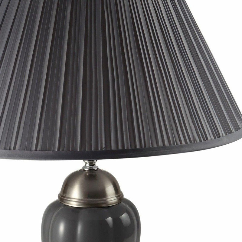 Metal Urn Table Lamp With Gray Empire Shade - Gray And Silver