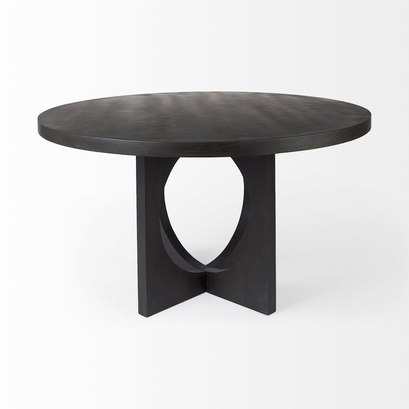54" Rounded Solid Wood Pedestal Base Dining Room Table - Black