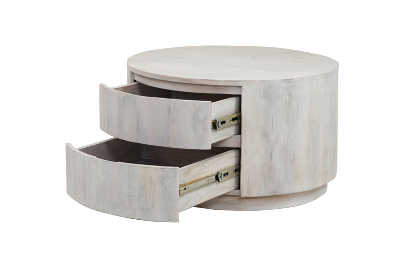 Round Drum Coffee Table With Two Drawers - White