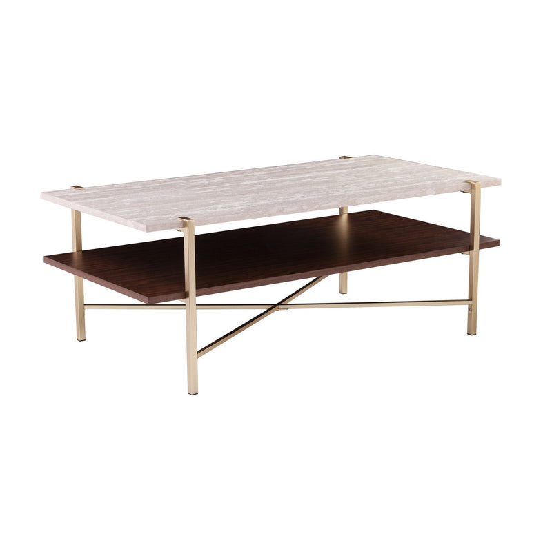Manufactured Wood Metal Rectangular Coffee Table - Brass