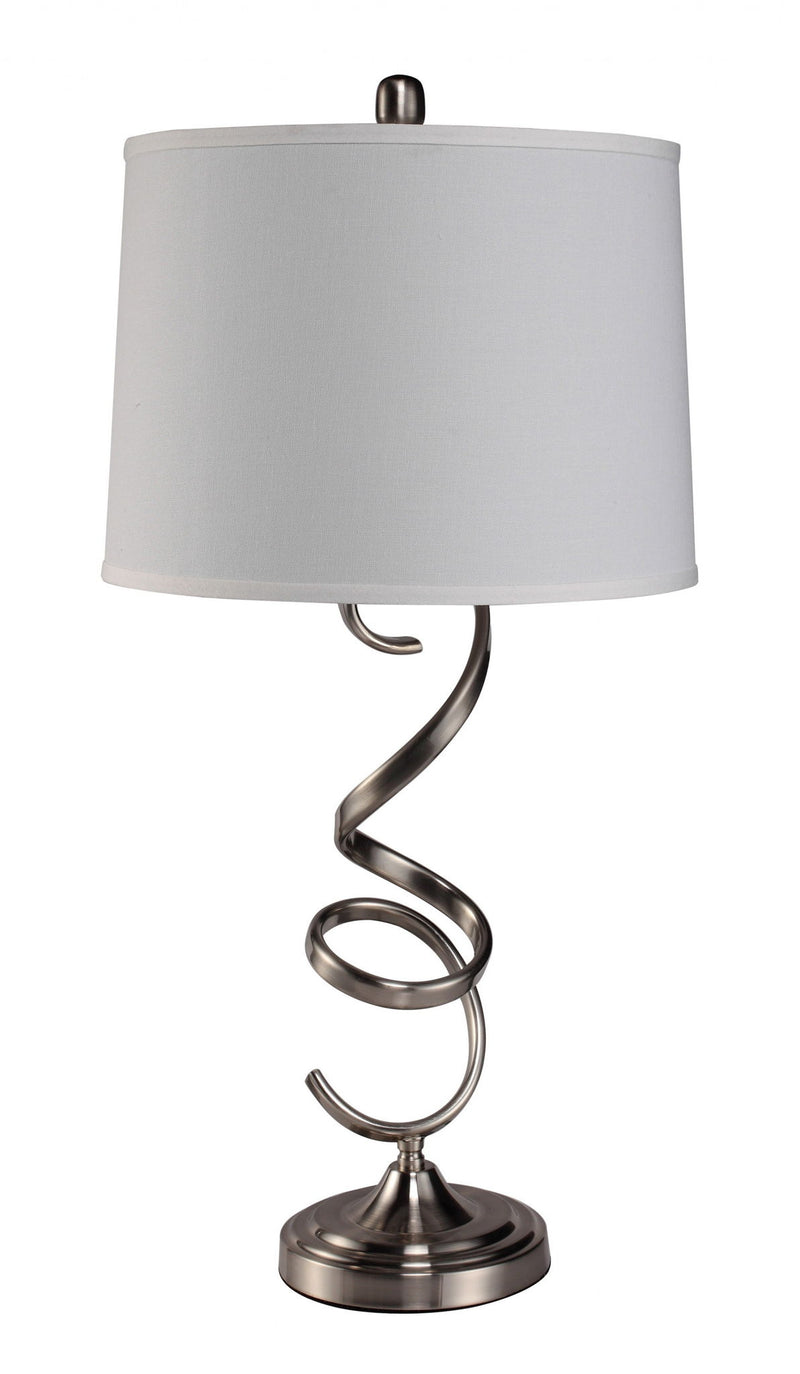 Metal Bedside Table Lamp With White Empire Shade - Silver
