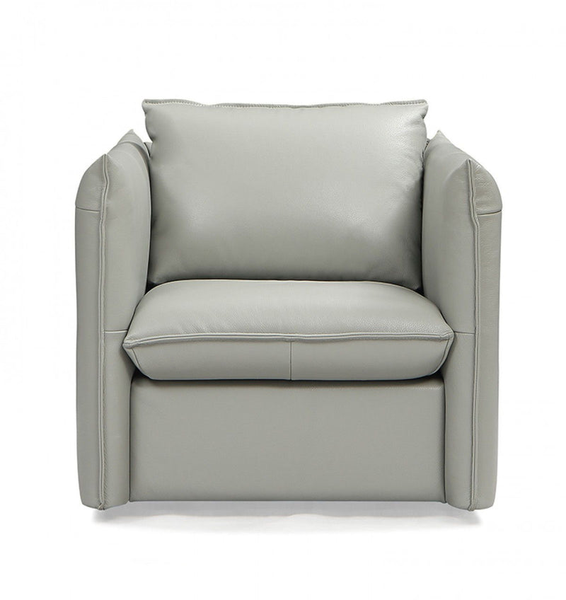 Genuine Leather Swivel Accent Chair - Gray And Silver
