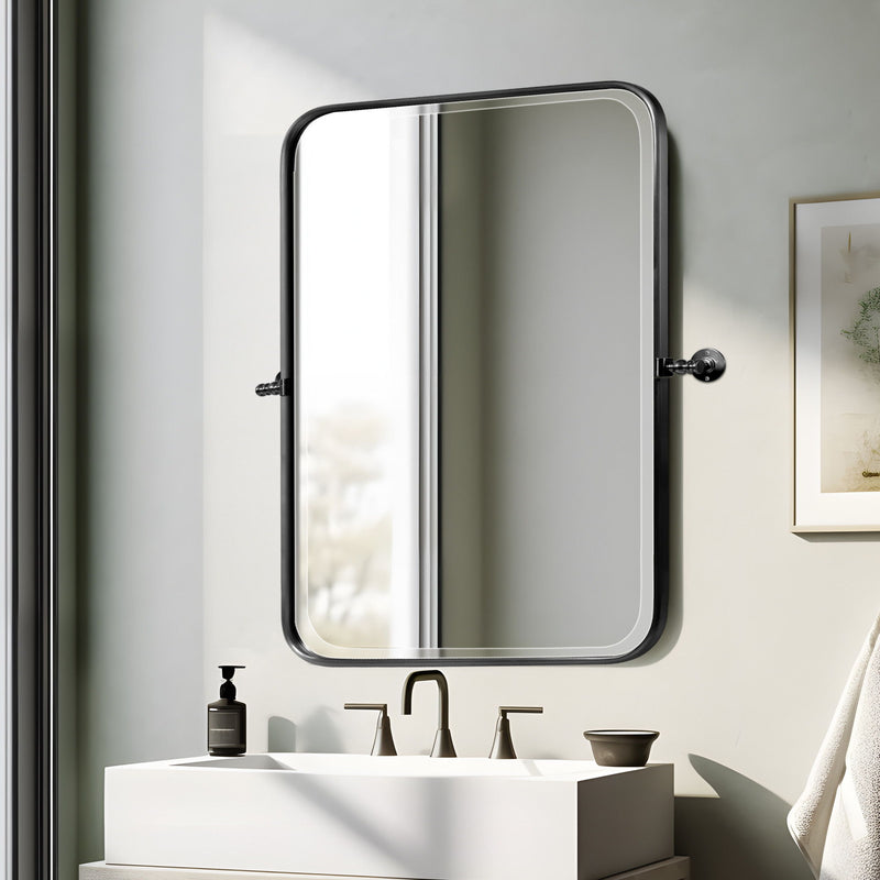 36" Metal Adjustable Framed Accent Mirror - Black