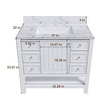Load image into Gallery viewer, 37&quot; Bathroom Vanity With Artificial Marble Carrara Top, Multi Functional Cabinet With Doors And Drawer - White
