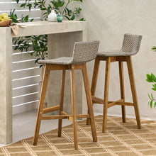 Load image into Gallery viewer, Equinox - Outdoor Barstool With Rattan Wicker Top And X Stretcher Frame (Set of 2)
