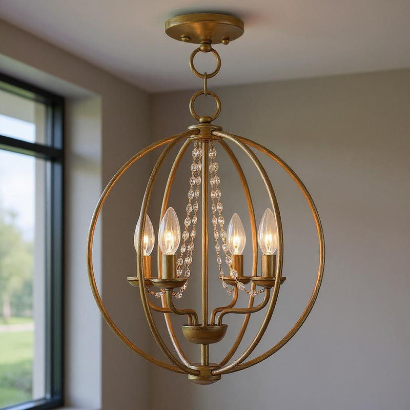 19'' Four Light Dimmable Chandelier With Shades - Gold