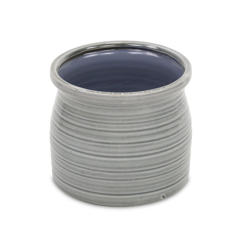 Striped Round Pot Planter (487408) - Gray