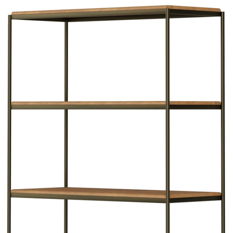 Four Tier Bookcase With Two Doors - Antiqued Brass / Light Brown
