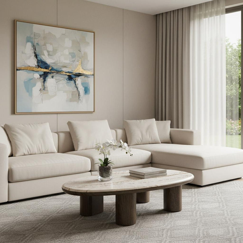 Genuine Marble Wood Oval Coffee Table (716370) - Natural / Brown