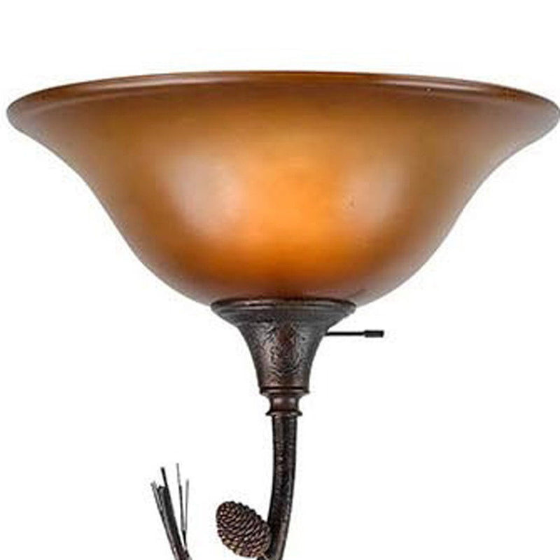Torchiere Floor Lamp With Brown Frosted Glass Dome Shade - Amber Rust