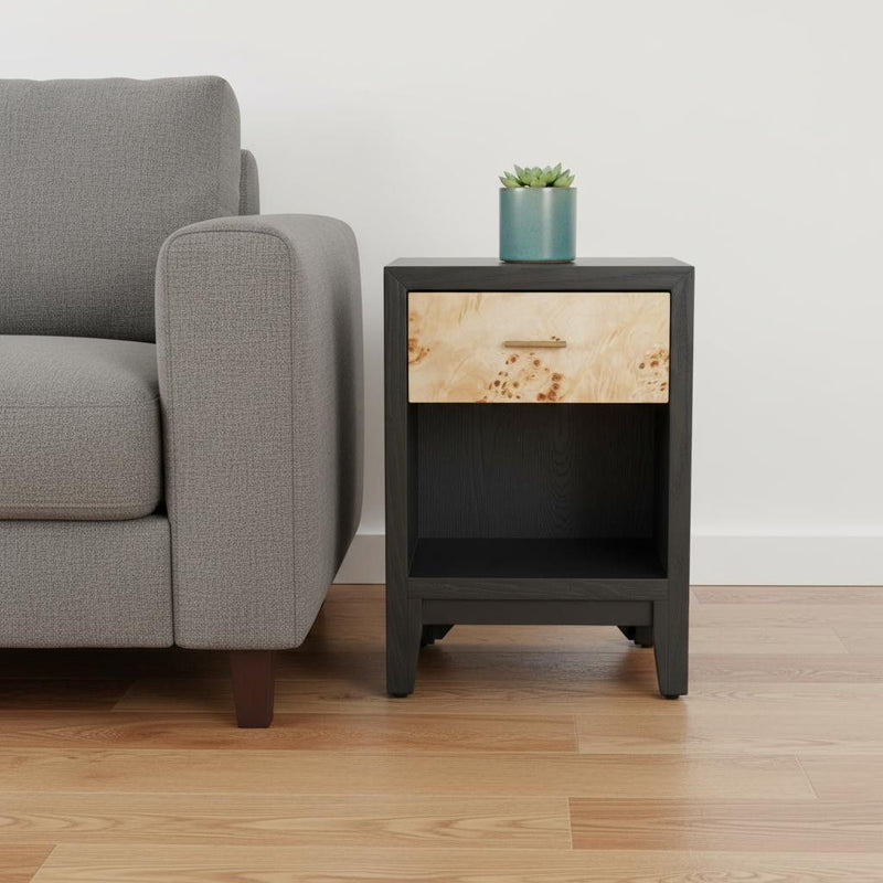 Solid Wood Pedestal End Table With Drawer - Black
