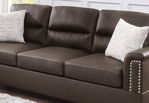 Espresso Faux Leather 2pc Sofa Set Sofa And Loveseat Contemporary Couch Living Room Furniture Studs Armrest w Pillows