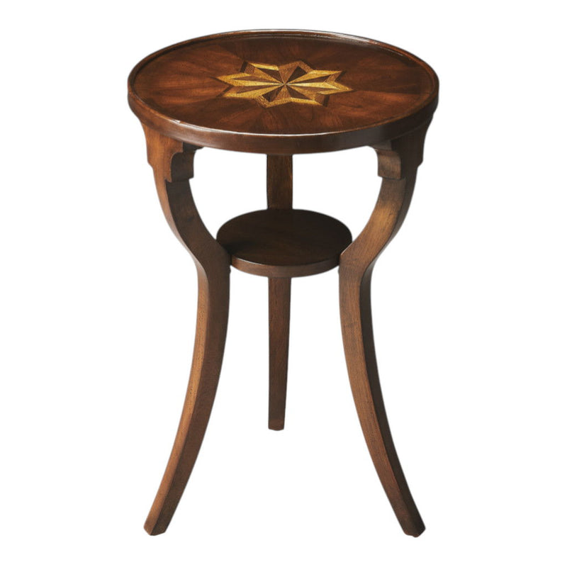 Wood And Solid Wood Round End Table With Shelf - Wood Brown