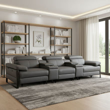 Load image into Gallery viewer, Top Grain Leather Reclining Metal USB Sofa (720340) - Dark Gray
