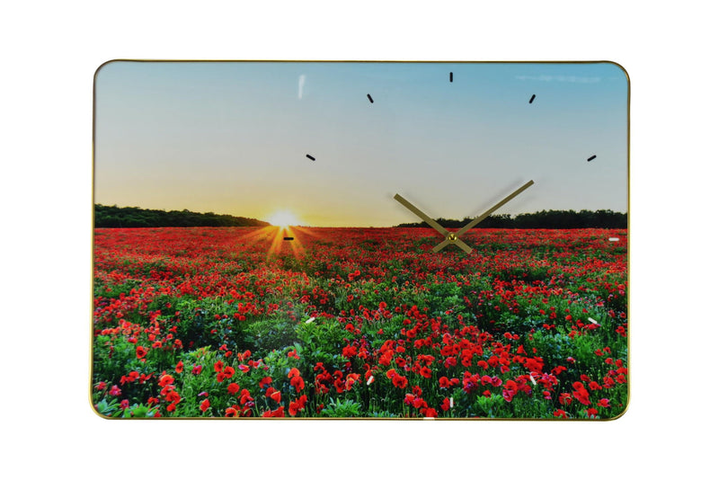 Silent Poppies Floral Wall Clock - Red / Gold / Red