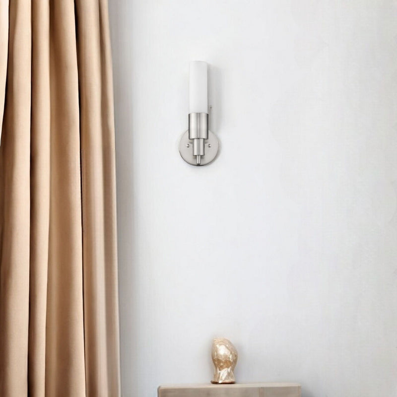 Narrow Wall Light With Frosted Glass Shade - Silver