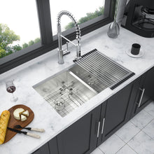 Load image into Gallery viewer, 16 Gauge Undermount Double Bowl Kitchen Sink With 9" Deep Bowls - Brushed Nickel
