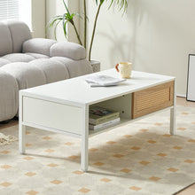 Load image into Gallery viewer, 40.16&quot; Rattan Coffee Table, Sliding Door For Storage, Metal Legs, Modern Table For Living Room

